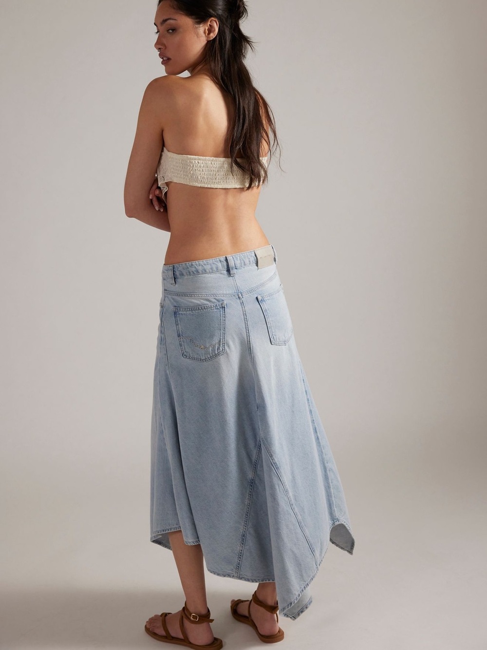 Free People We the Free Aquarius Denim Maxi Skirt-Frostwire - Picture 4 of 9
